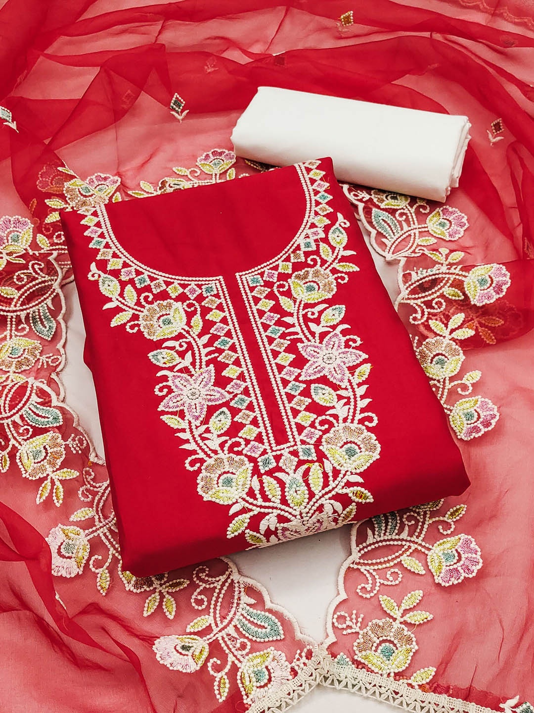 

Maroosh Embroidered Unstitched Dress Material, Red