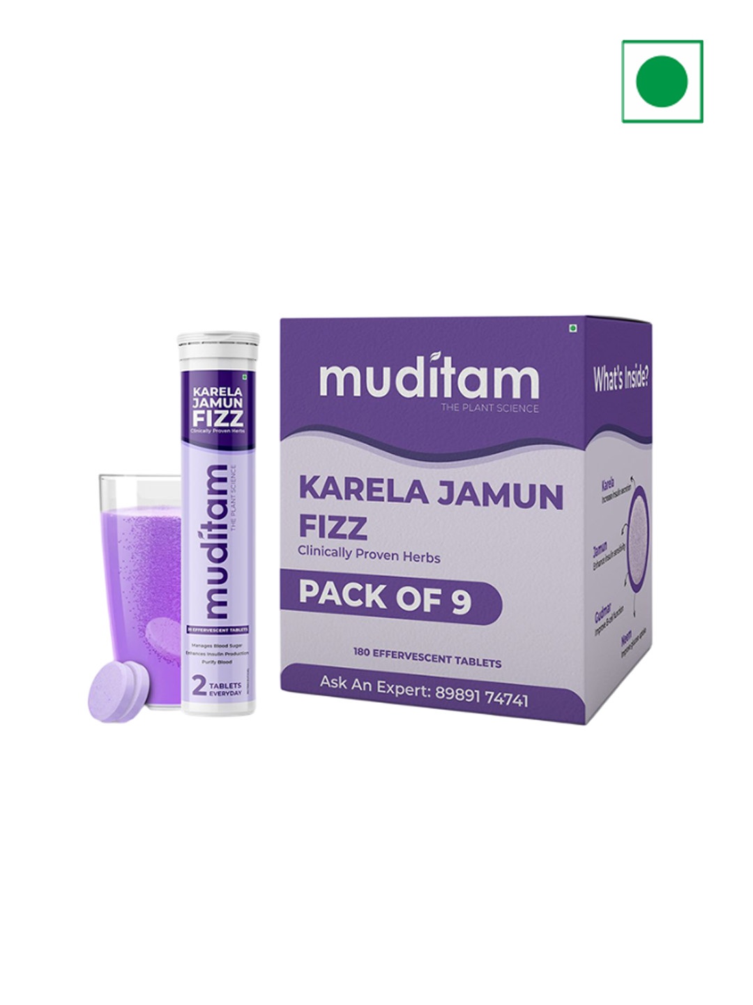 

Muditam Set Of 9 Karela Jamun Fizz Tablets - 20 Effervescent Each, White