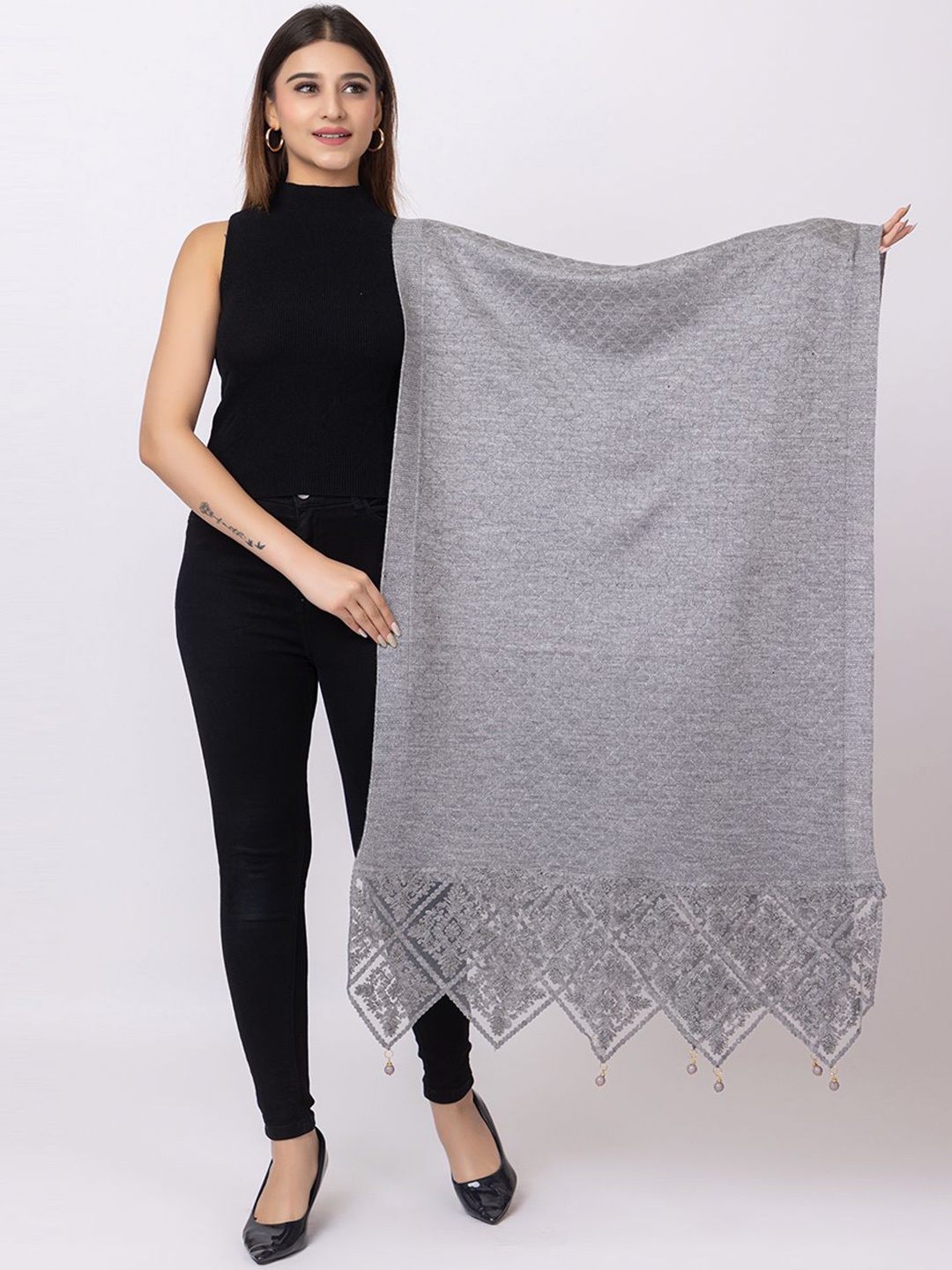 

PASHGIRI Women Embroidered Shawl, Grey