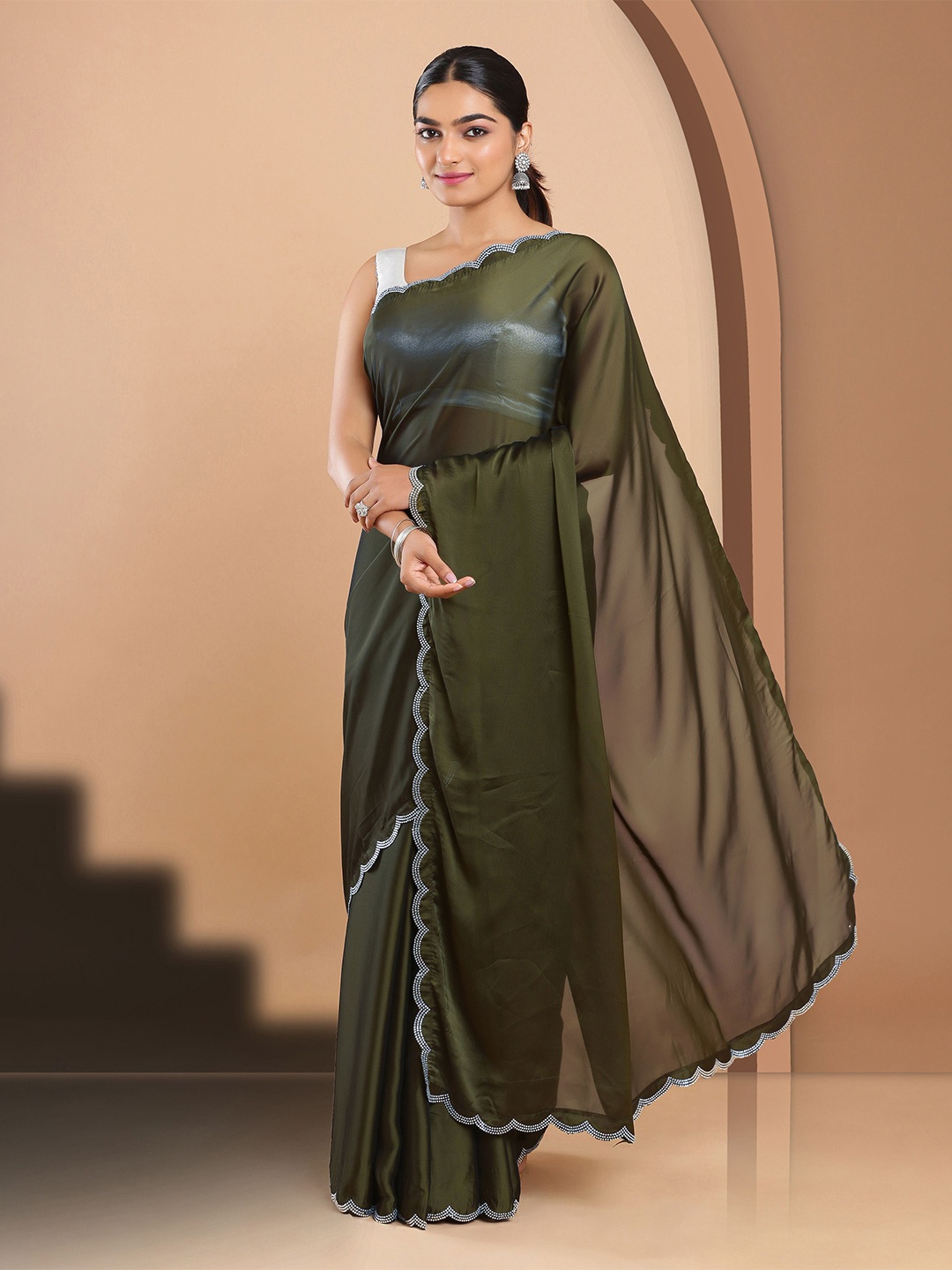 

Kalyan Silks Poly Georgette Jamdani Saree, Green