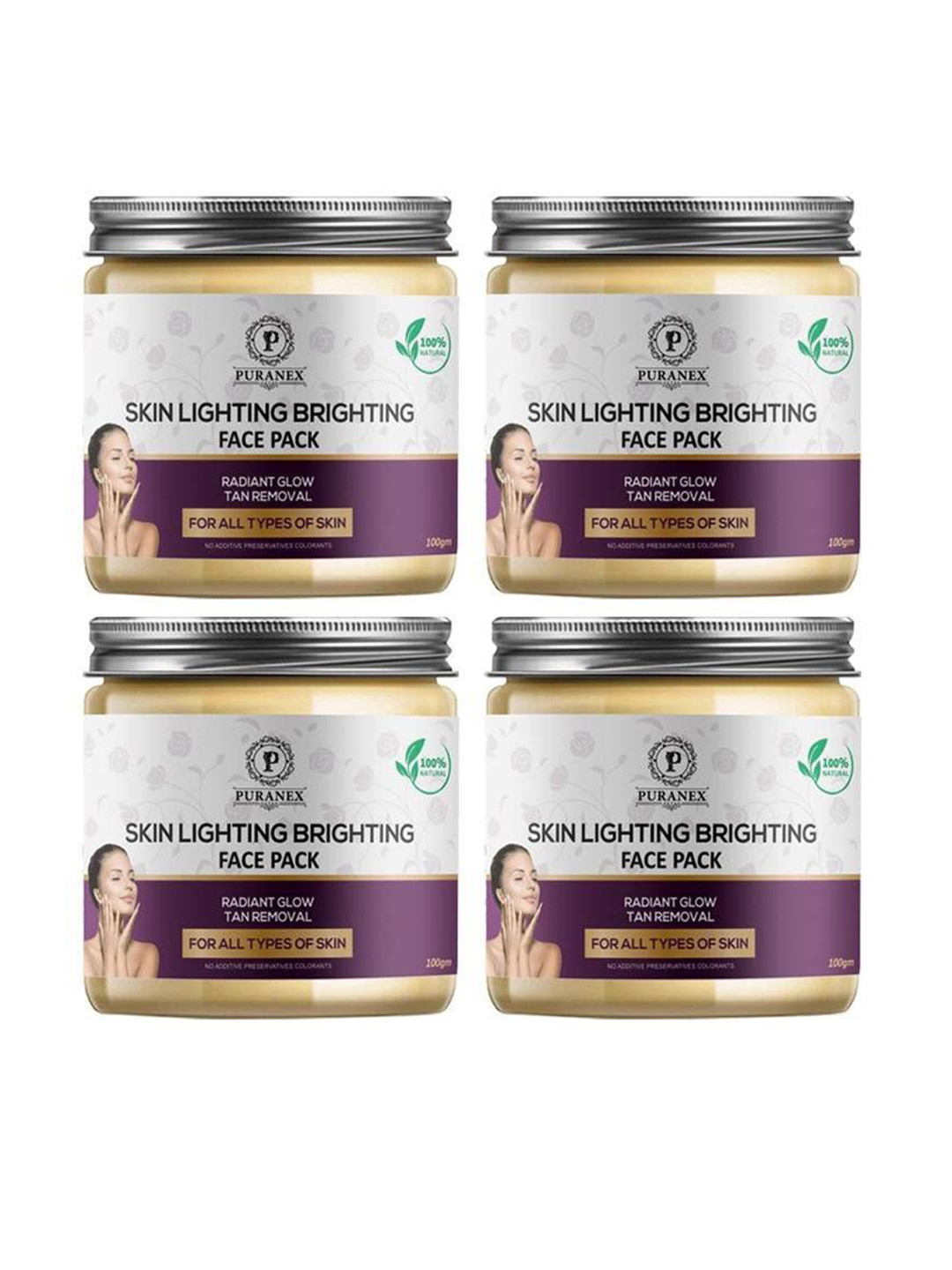 

Puranex Set Of 4 100% Natural & Pure Lighting Brighting Face Pack - 100 gm Each, White