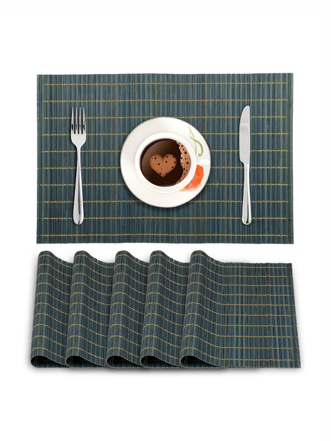 

HOKIPO Blue 6 Pieces Striped Reversible Non-Slip Bamboo Table Placemats