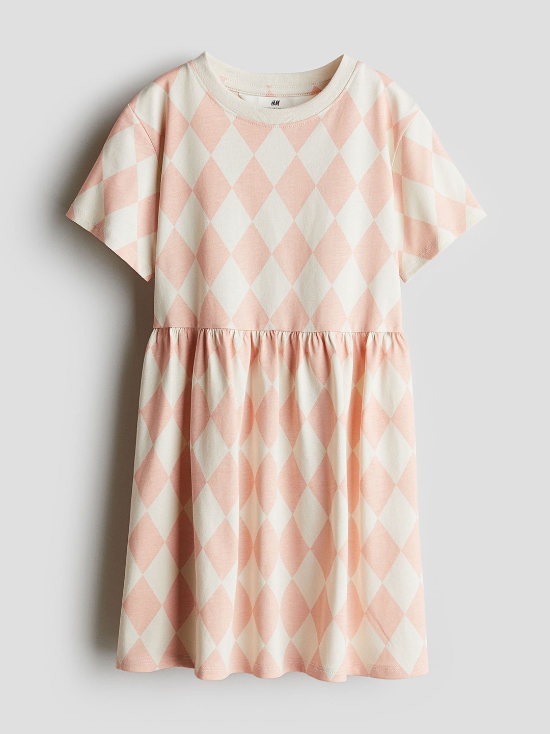 

H&M Patterned Cotton Jersey Dress, Cream