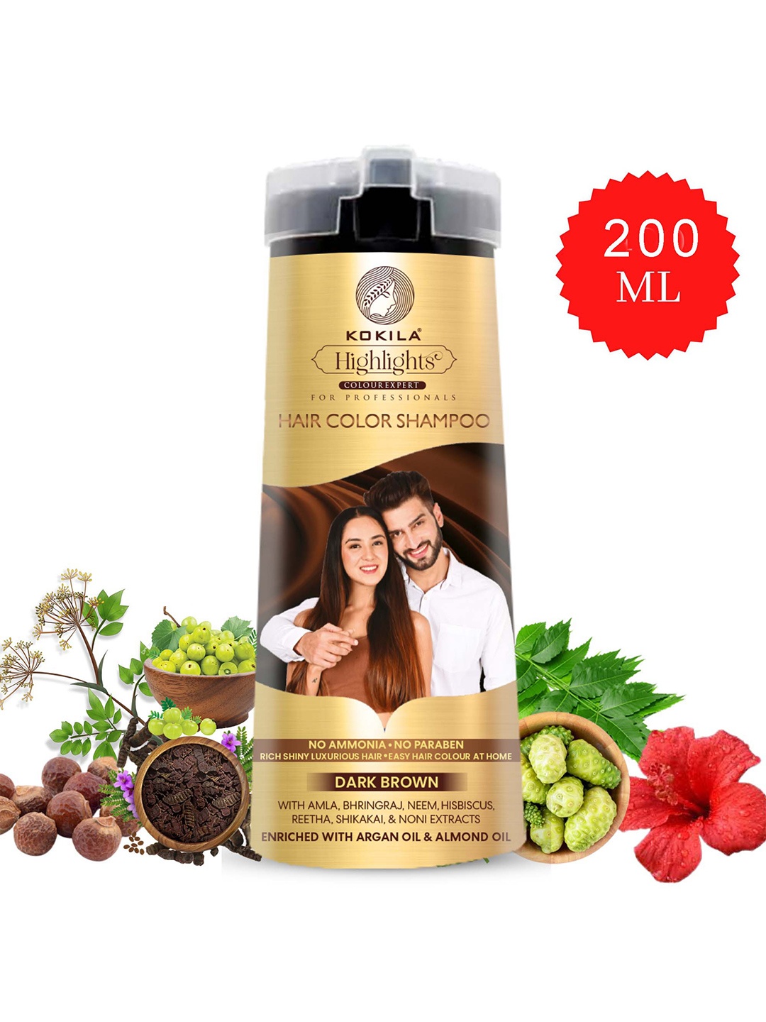 

KOKILA Highlights Long-Lasting Hair Color Shampoo 200 ml - Dark Brown, Coffee brown