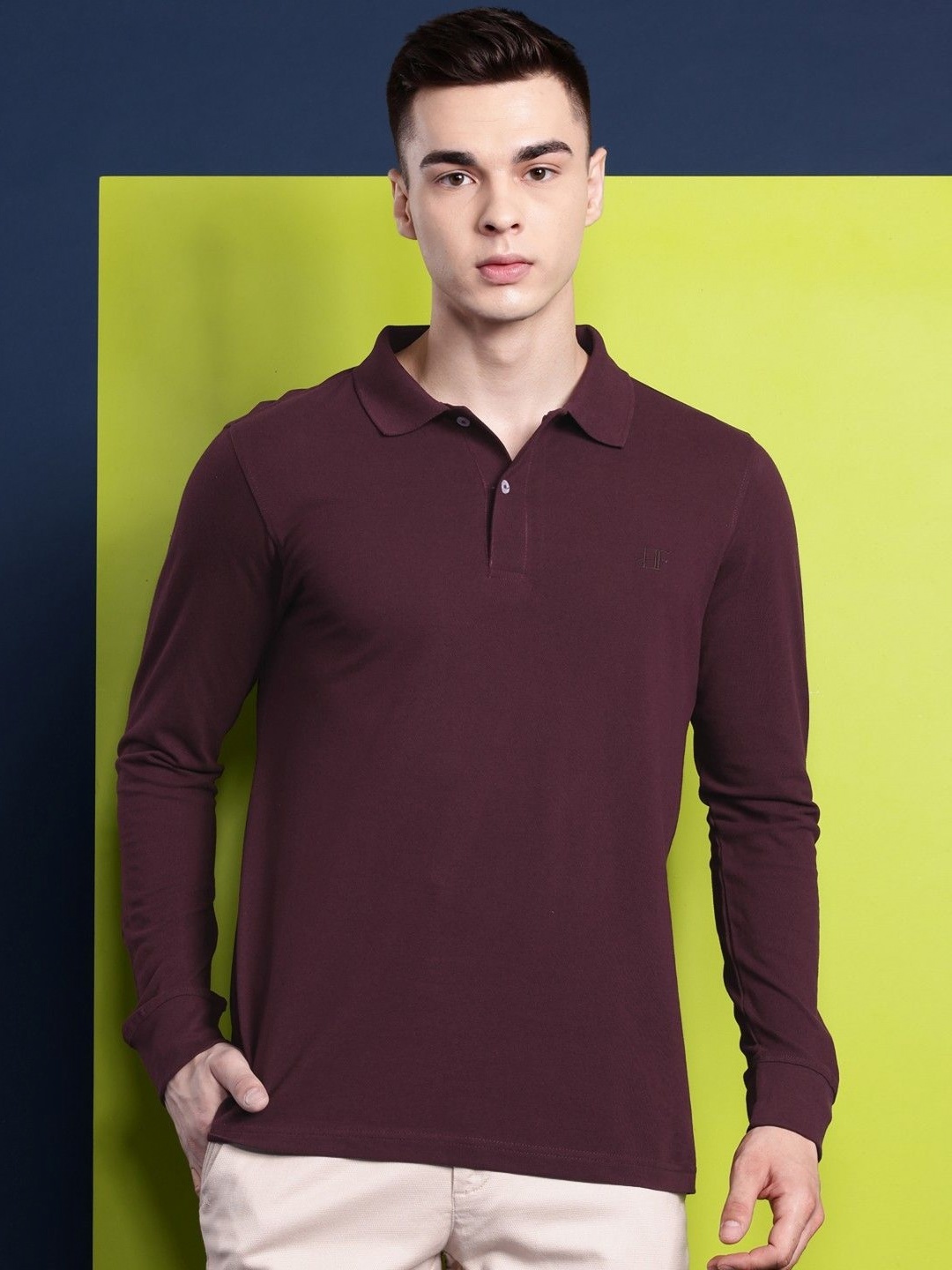 

Hancock Men Solid Polo Collar Pure Cotton Slim Fit T-shirt, Burgundy