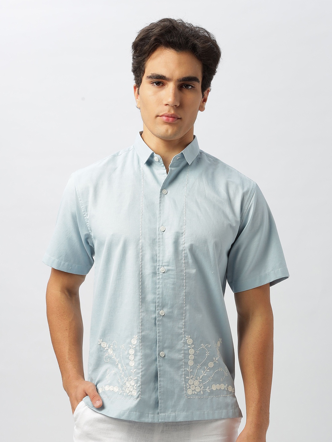 

HAMPTONS Men Opaque Floral Printed Pure Cotton Casual Shirt, Blue