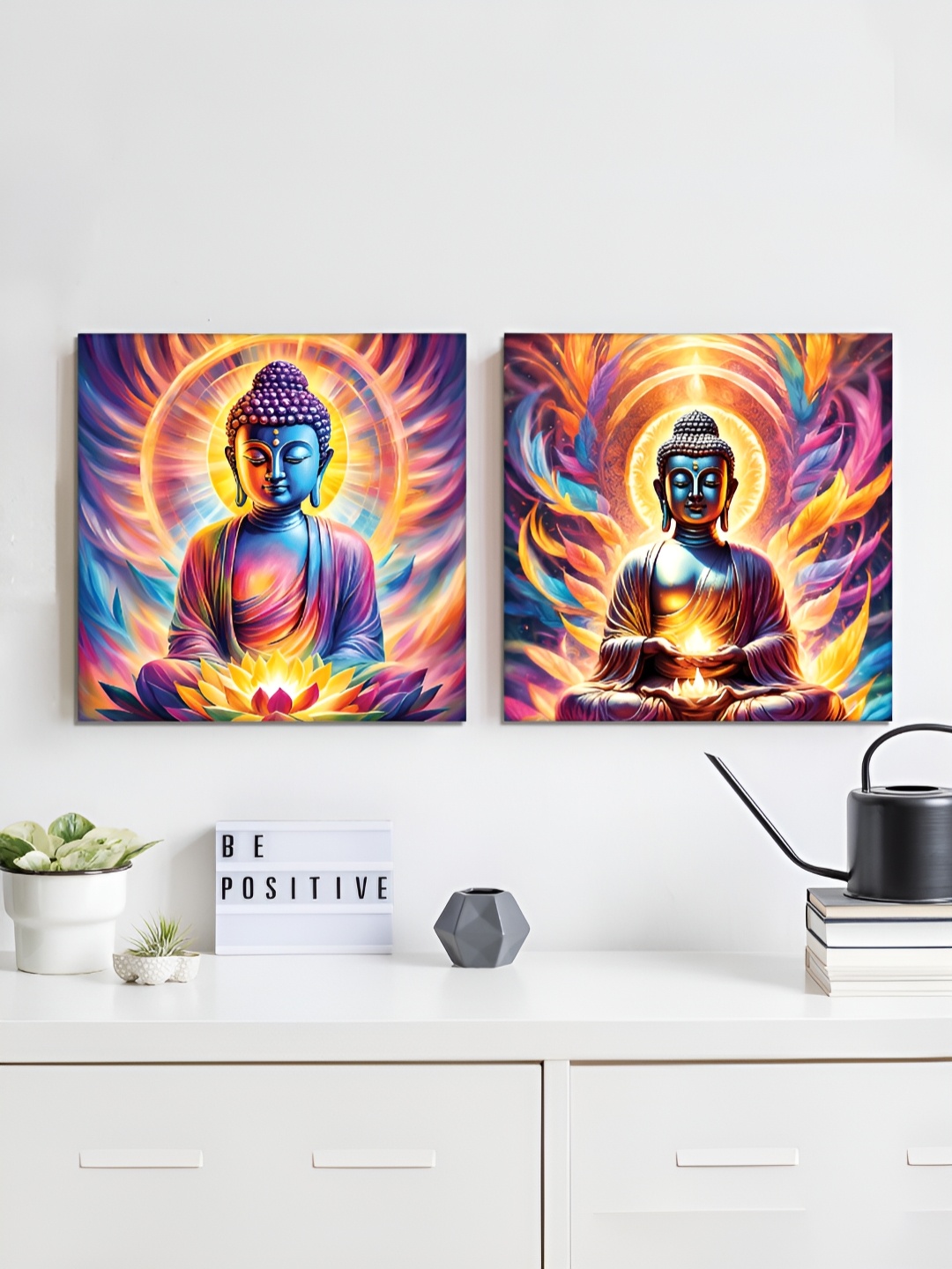 

RANDOM Purple & Yellow 2 Pieces Lord Buddha Canvas Wall Art