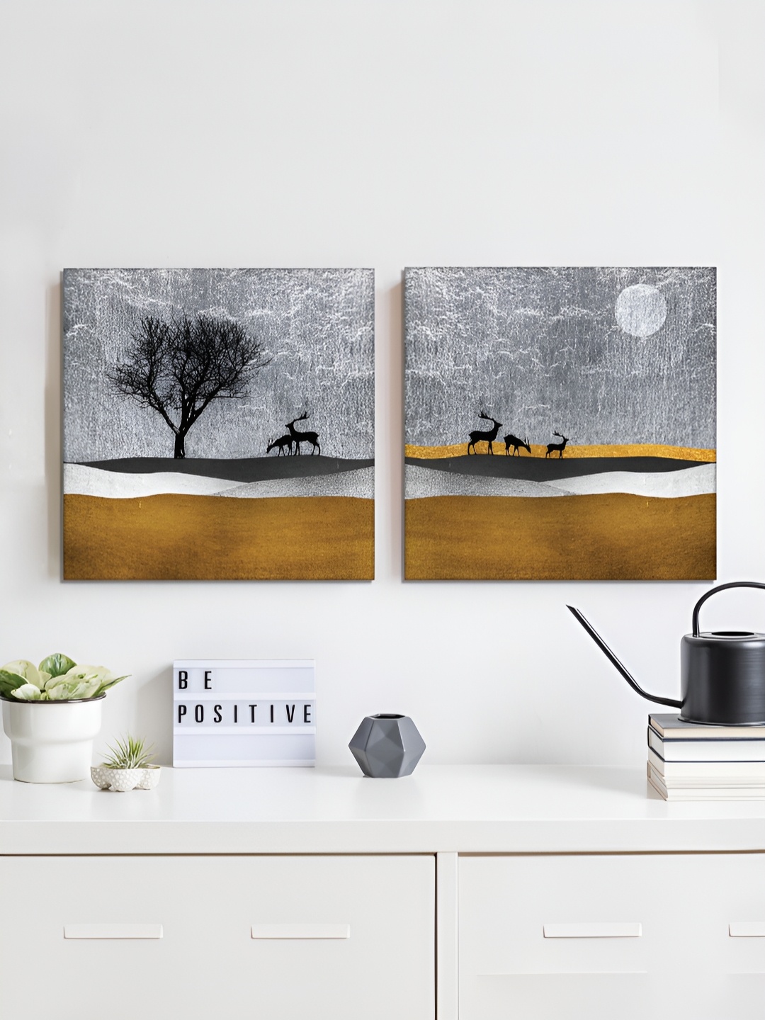 

RANDOM Grey & Black 2 Piece Canvas Wall Paintings
