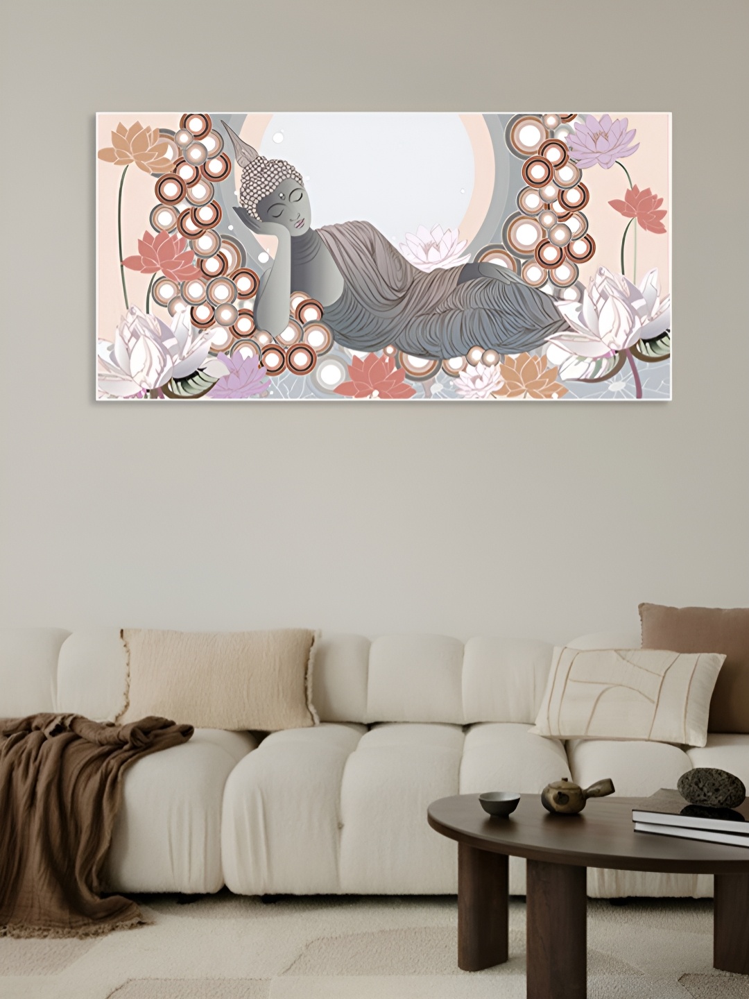 

nestroots White & Grey Budhha sleeping Position Printed Religious Canvas Painting Wall Art