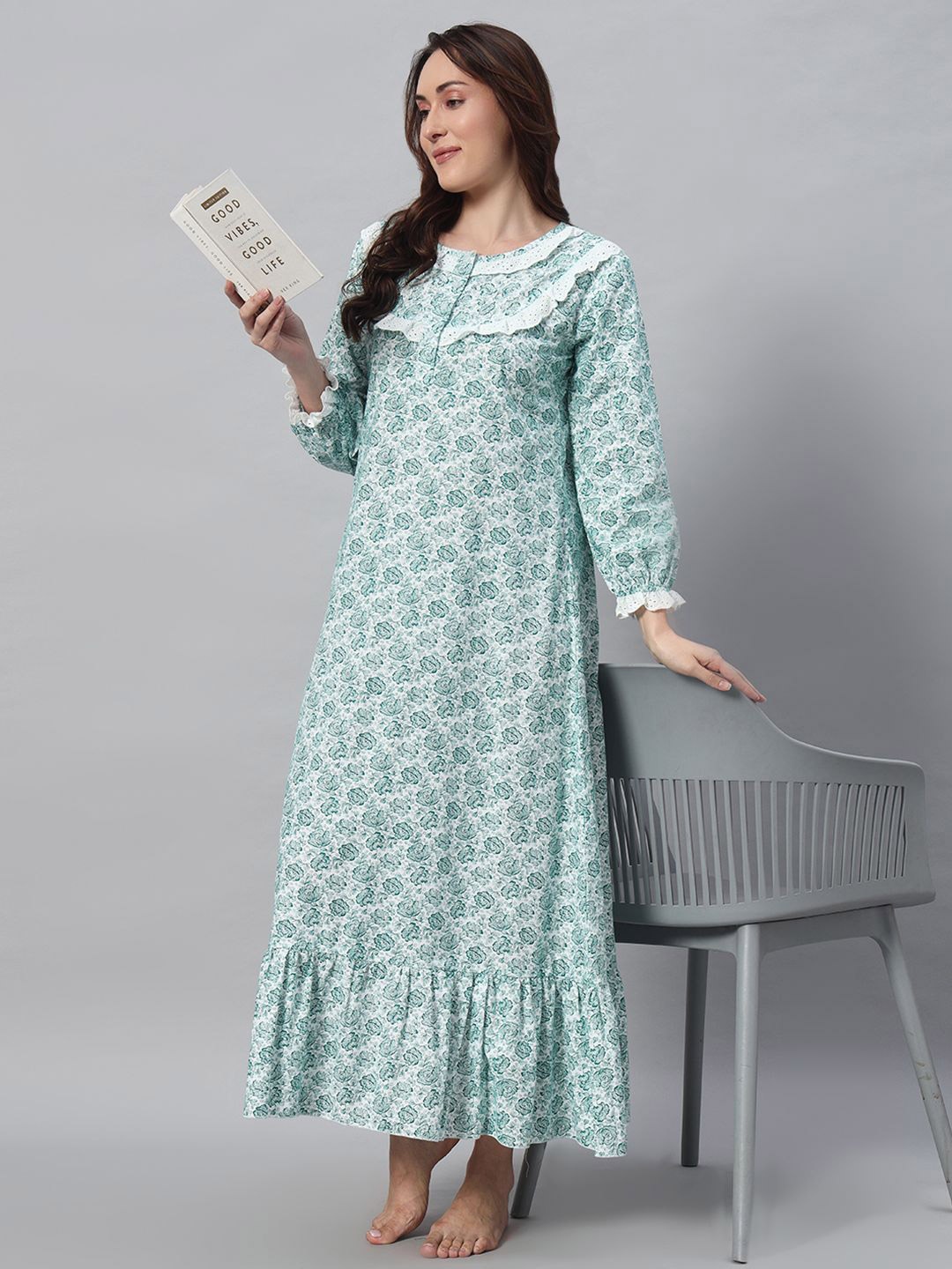 

SEPHANI Printed Maxi Nightdress, Green