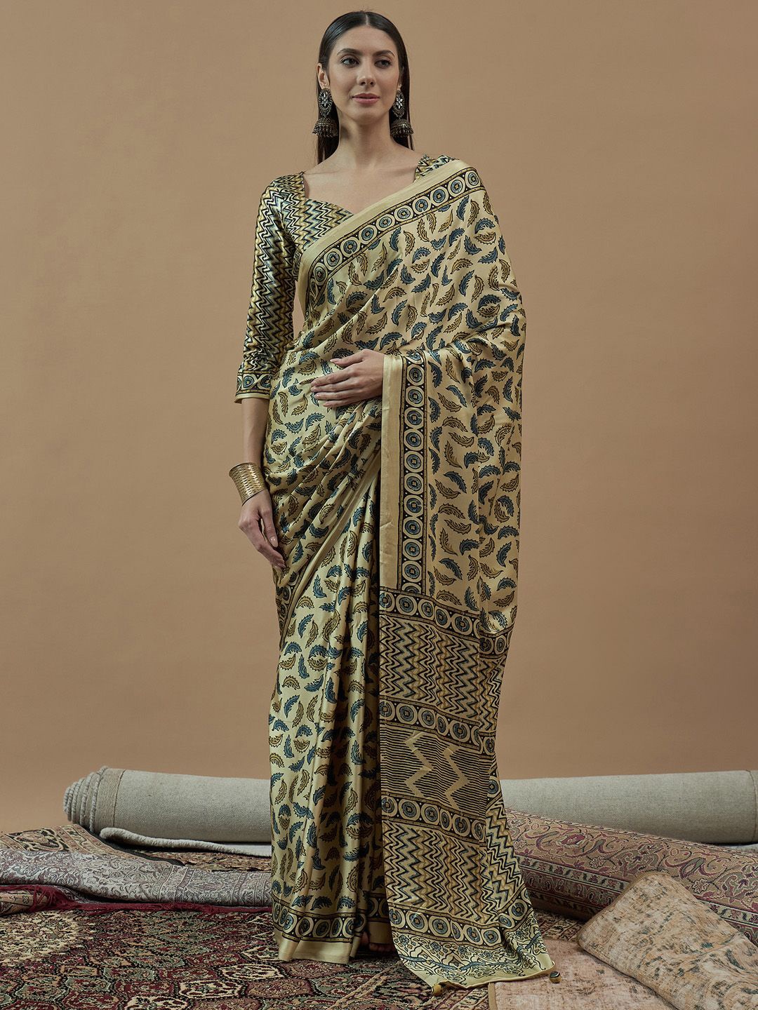 

Anouk Bagh Poly Crepe Block Print Saree, Yellow