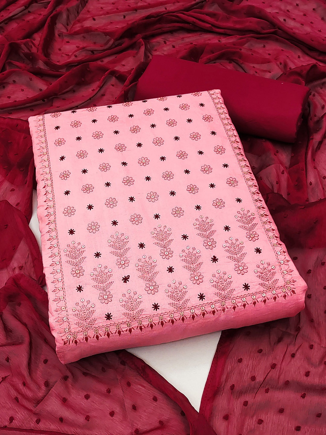 

Maroosh Embroidered Unstitched Dress Material, Pink