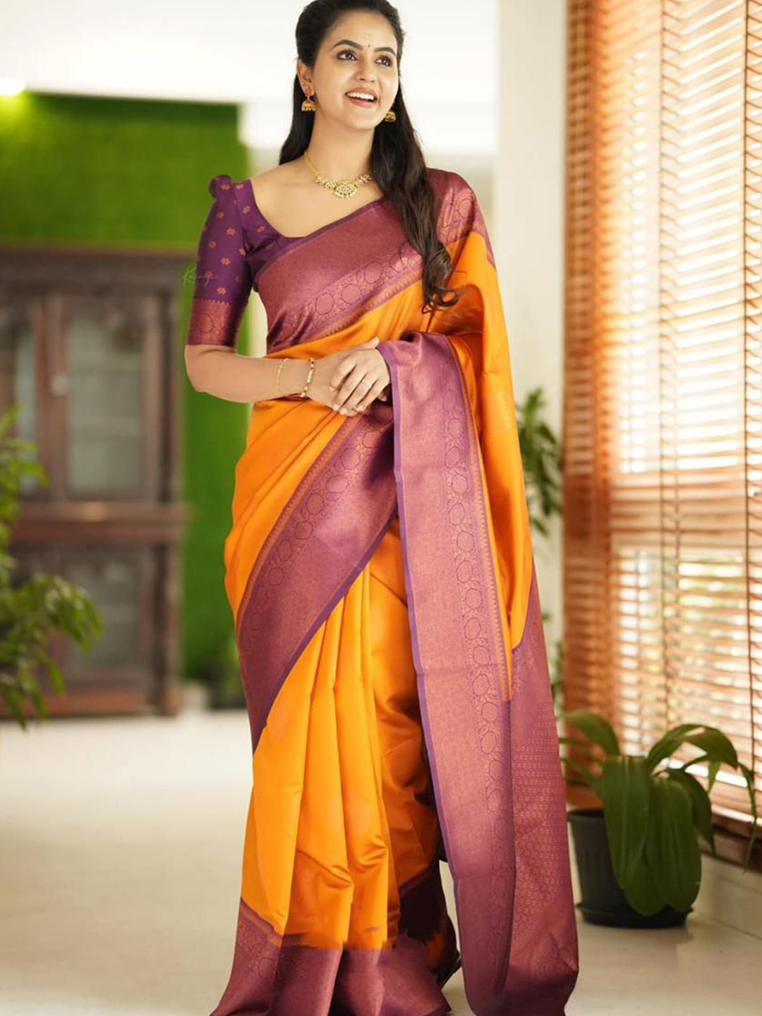 

Wuxi Woven Design Zari Pure Silk Saree, Yellow