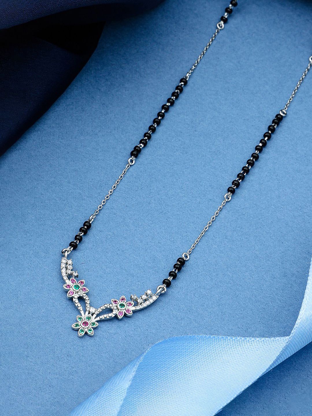 

MAIRA 925 Sterling Silver Rhodium-Plated Crystals Mangalsutra