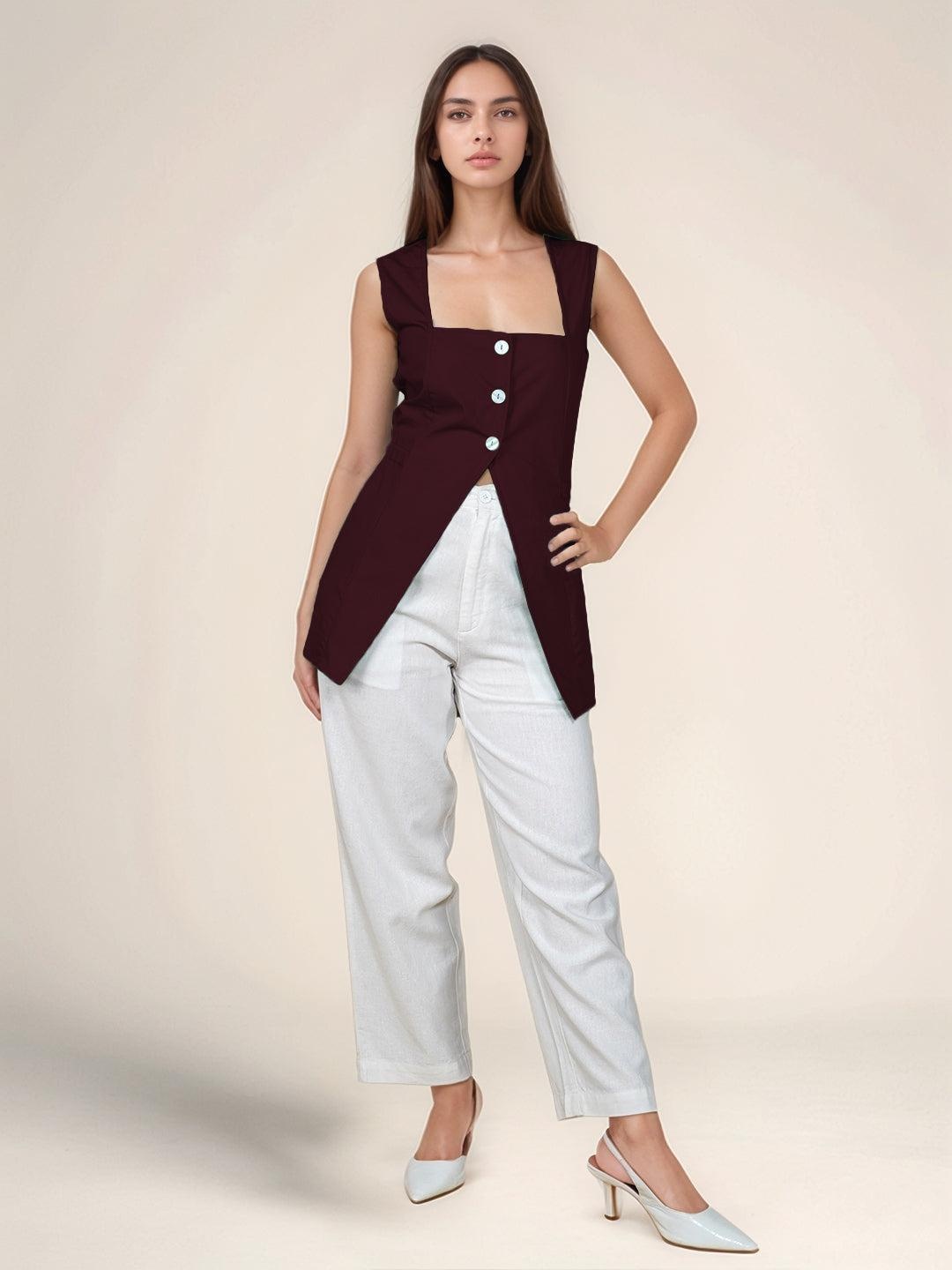 

Zink London Square Neck Cotton Longline Top, Maroon