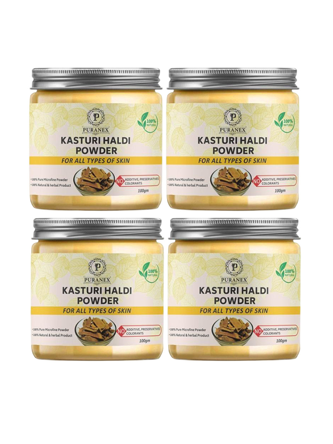 

Puranex Set Of 4 100% Natural & Pure Kasturi Haldi Powder For Face - 100 g Each, White