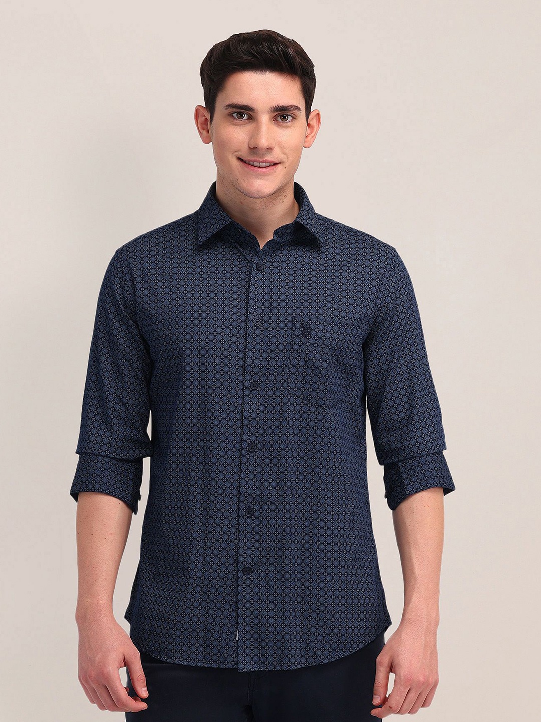 

U.S. Polo Assn. Men Tailored Fit Opaque Printed Formal Shirt, Blue