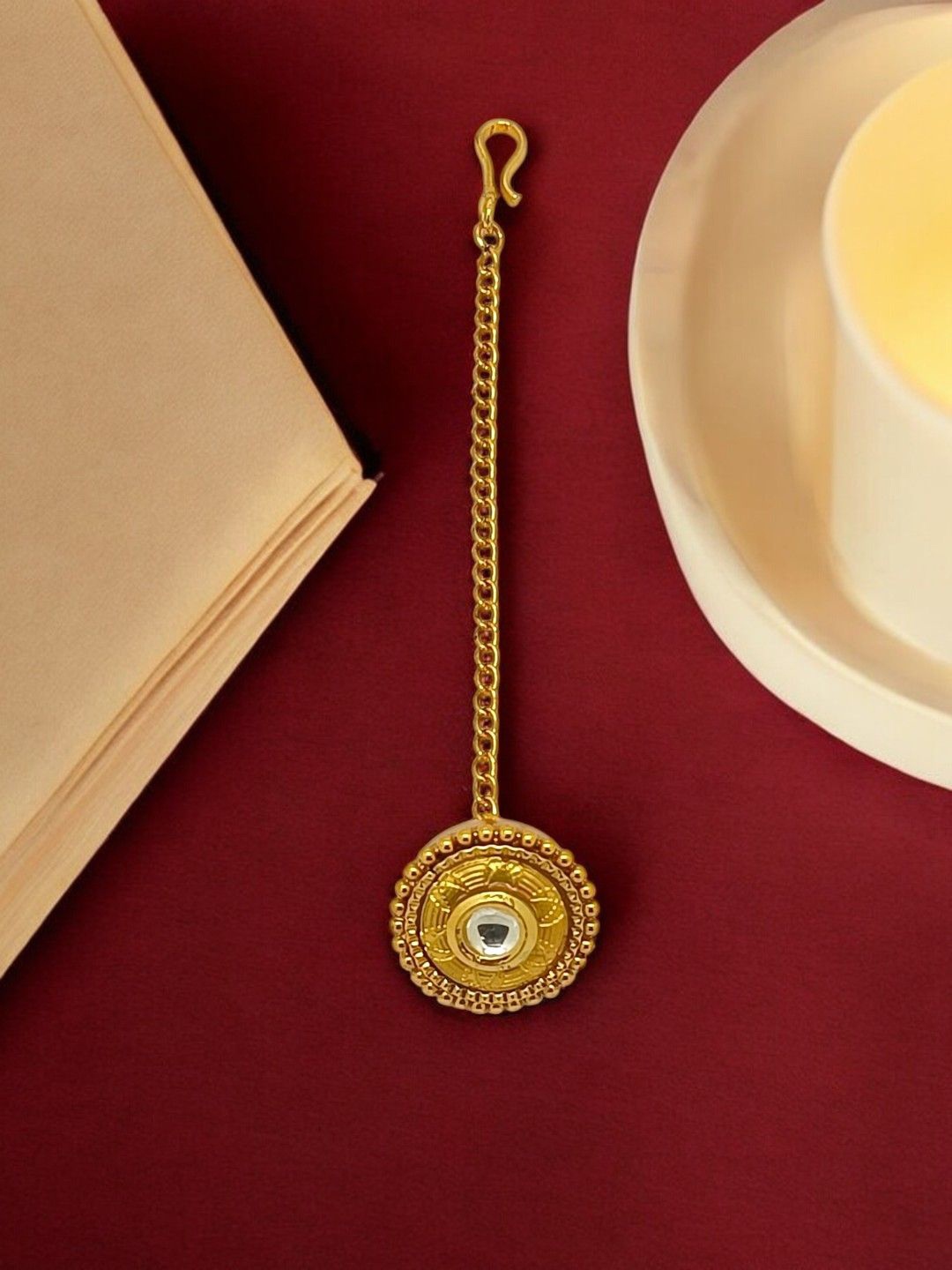 

FEMMIBELLA Gold-Plated Kundan Studded Maang Tikka Head Jewellery