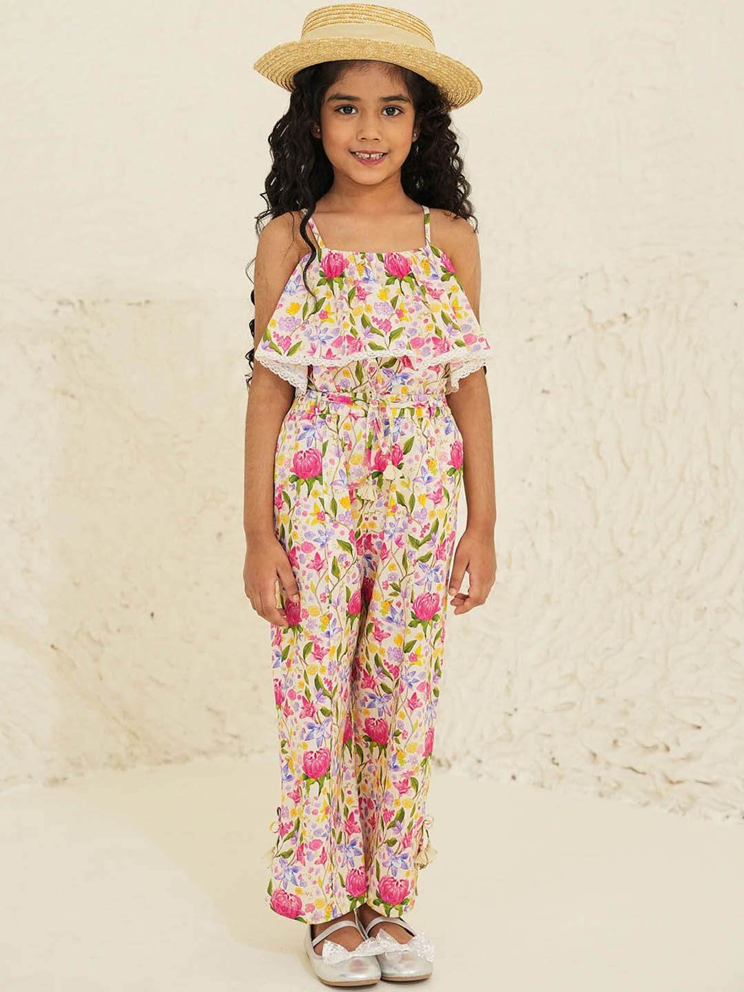 

BAESD Girls Floral Printed Original Easy Wash Trousers, Cream