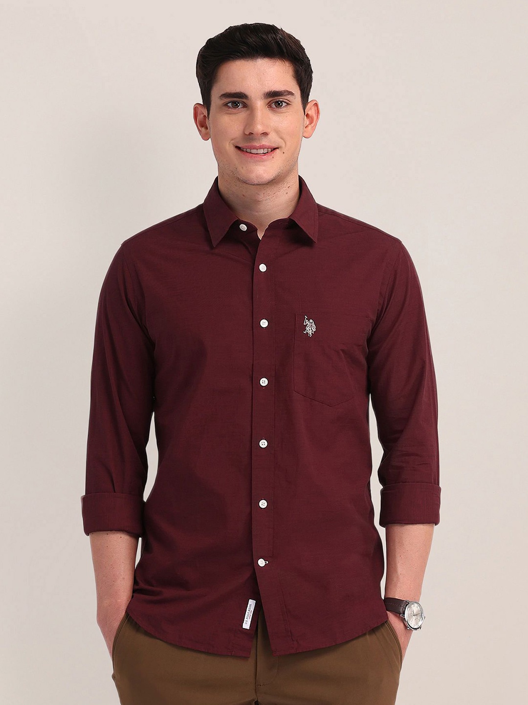 

U.S. Polo Assn. Men Tailored Fit Opaque Formal Shirt, Red