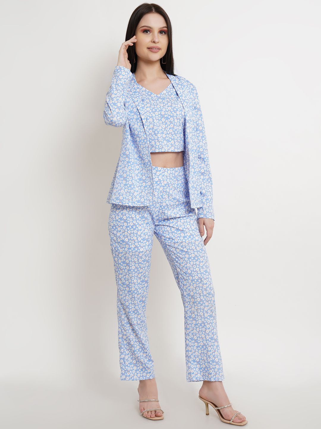 

DODO & MOA Floral Print Georgette A-Line Dress, Blue