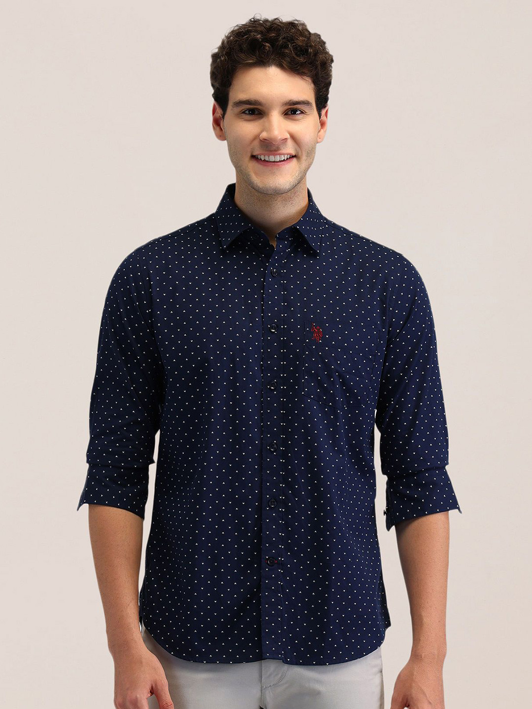 

U.S. Polo Assn. Men Tailored Fit Opaque Printed Formal Shirt, Blue