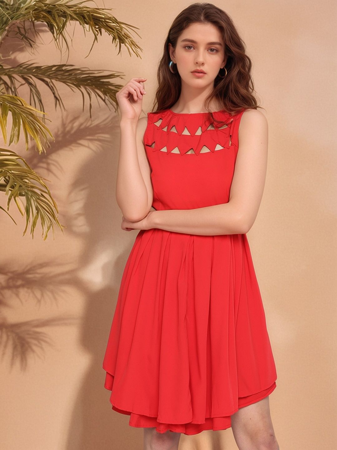

RARE Women Crepe Fit & Flare Mini Dress, Red