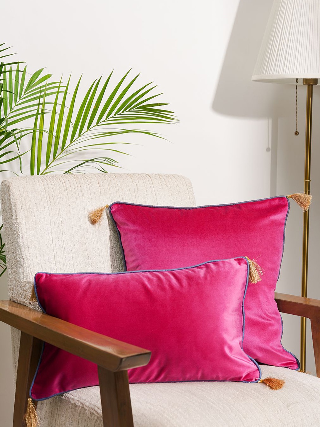 

India Circus by Krsnaa Mehta Pink & Green Velvet Square Cushion Covers