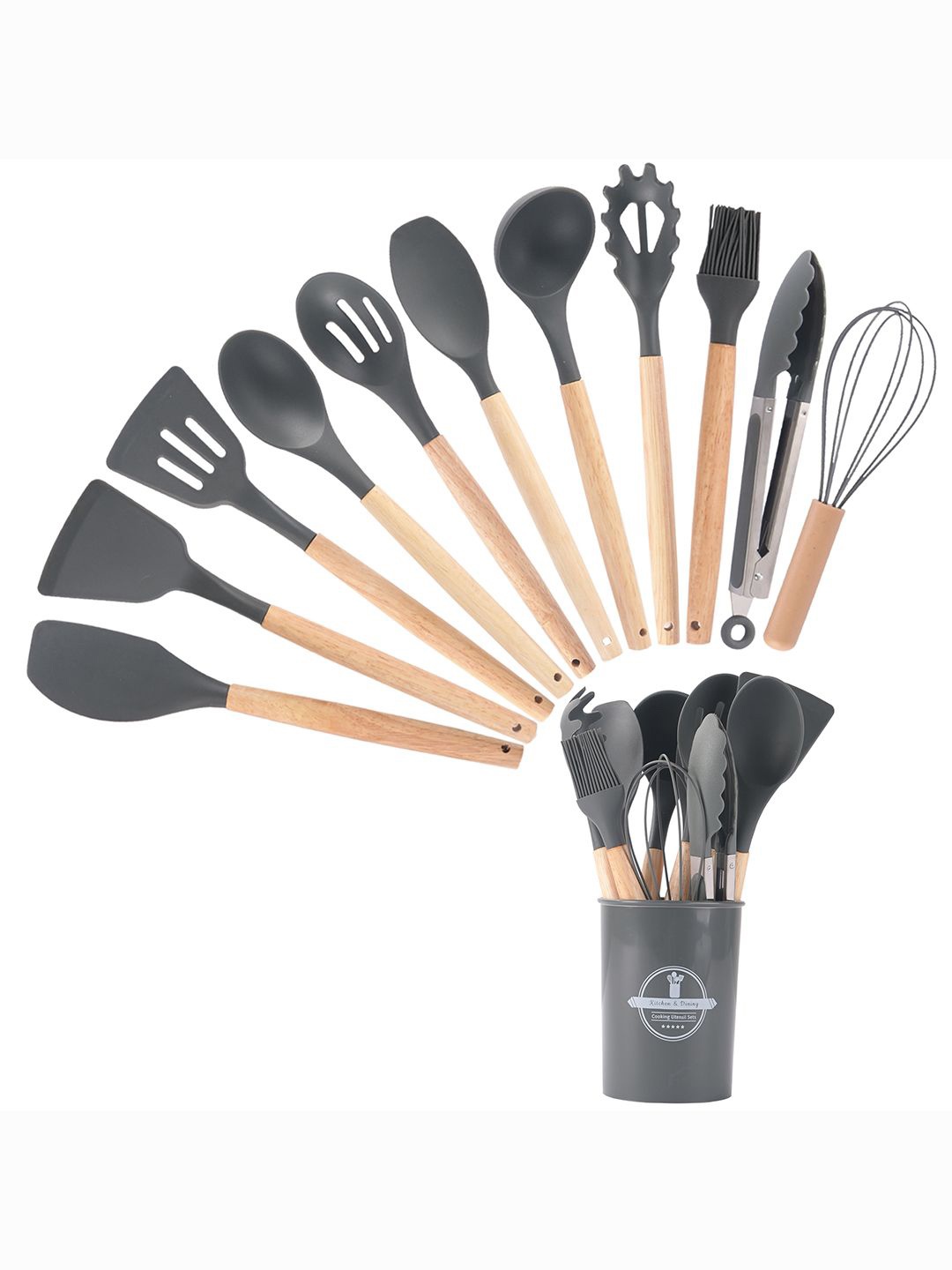 

Kuber Industries Unisex Grey 12 Pcs Silicone Nonstick Spatula Set