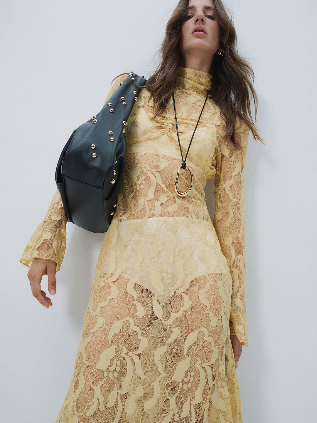 

H&M Women Turtleneck Lace Maxi Dress, Yellow