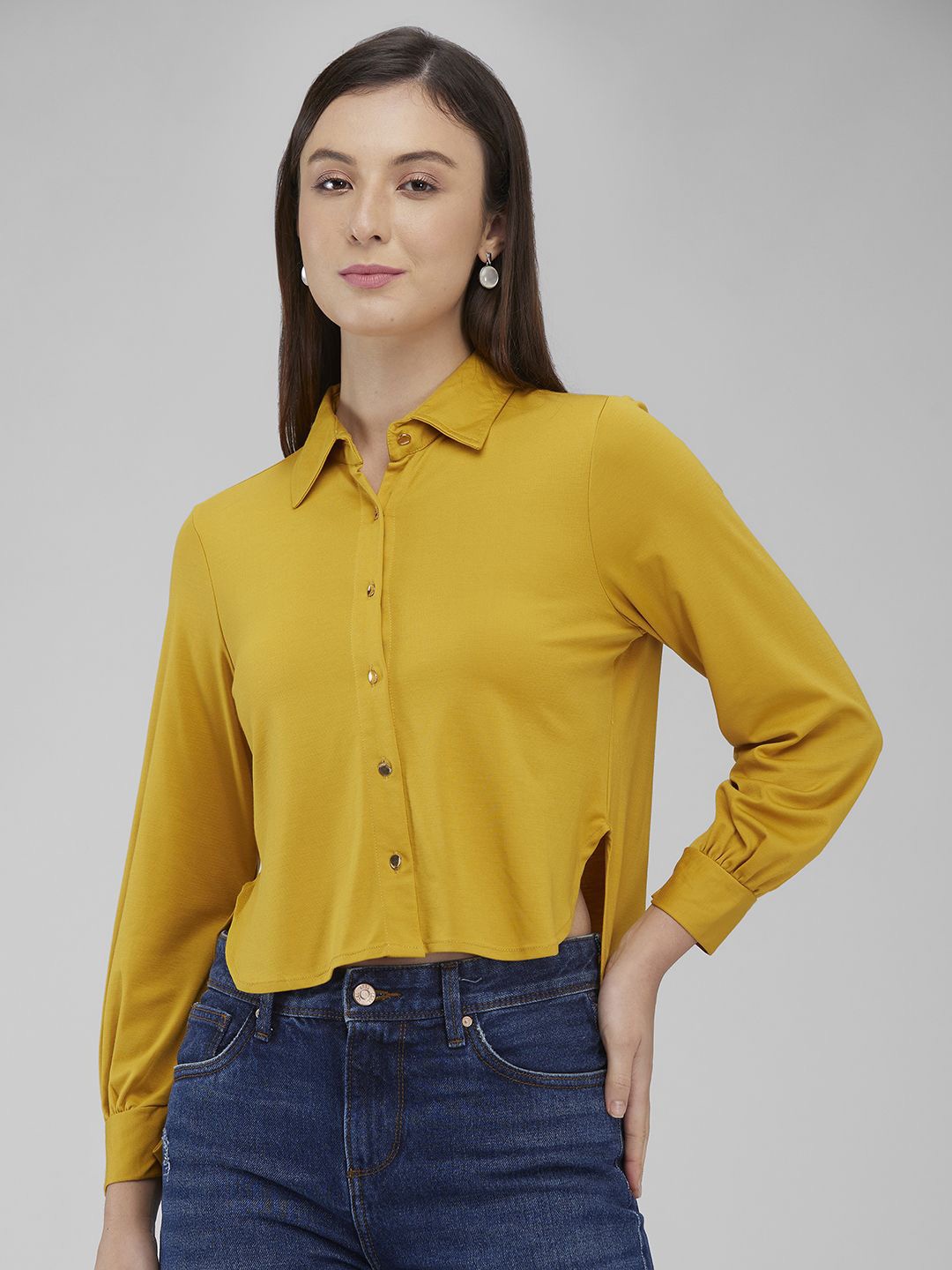 

IZEL Women Slim Fit Solid Casual Shirt, Mustard