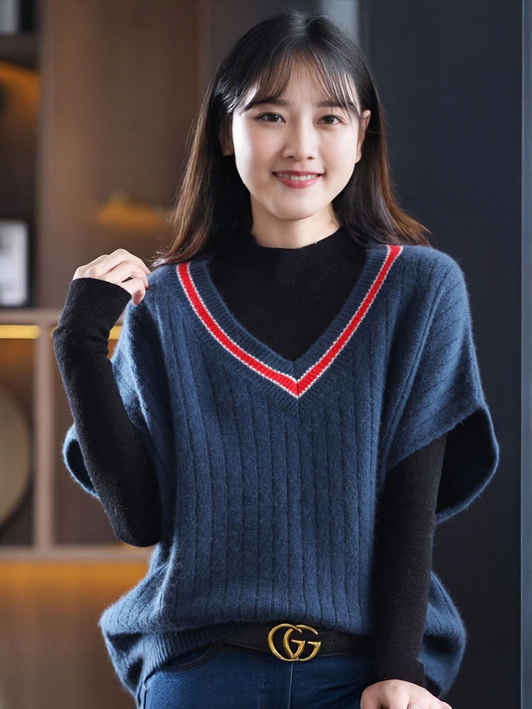 

StyleCast Women Striped Pullover, Blue
