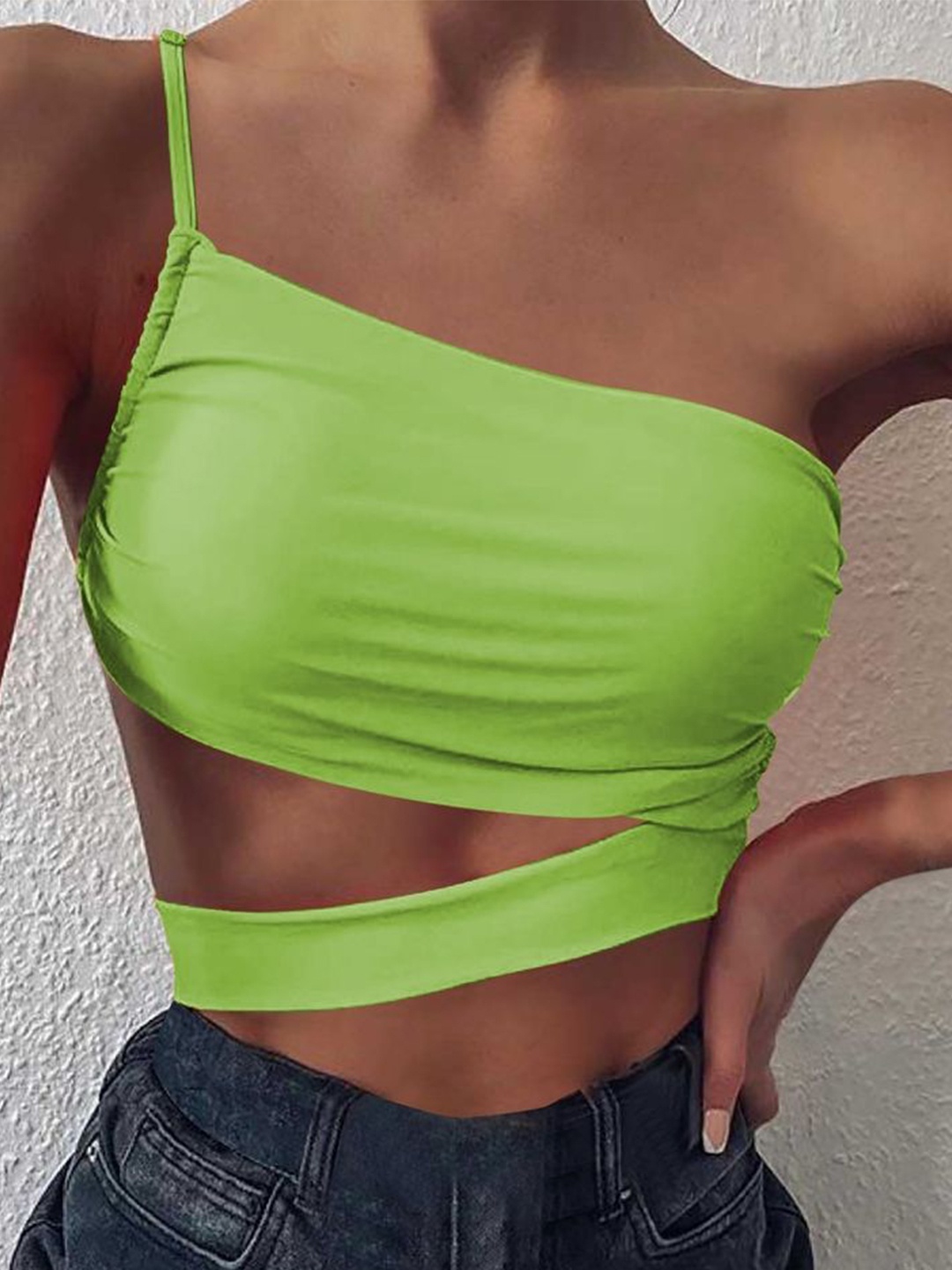 

LULU & SKY One Shoulder Crop Top, Green