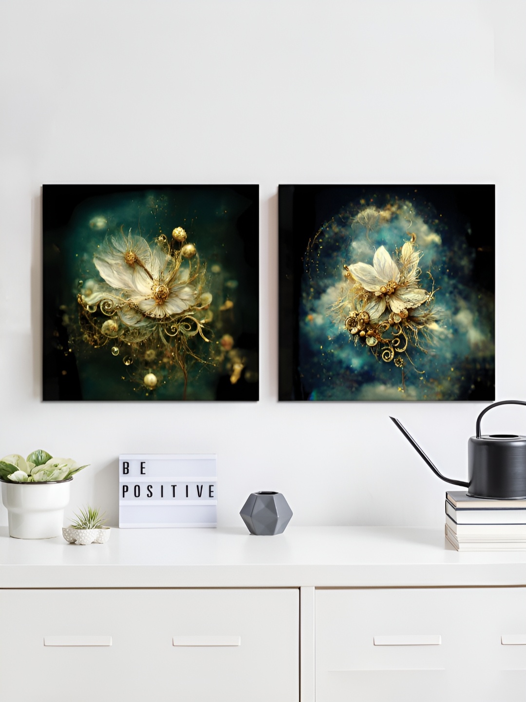 

RANDOM White & Blue 2 Pieces Floral Canvas Wall Art