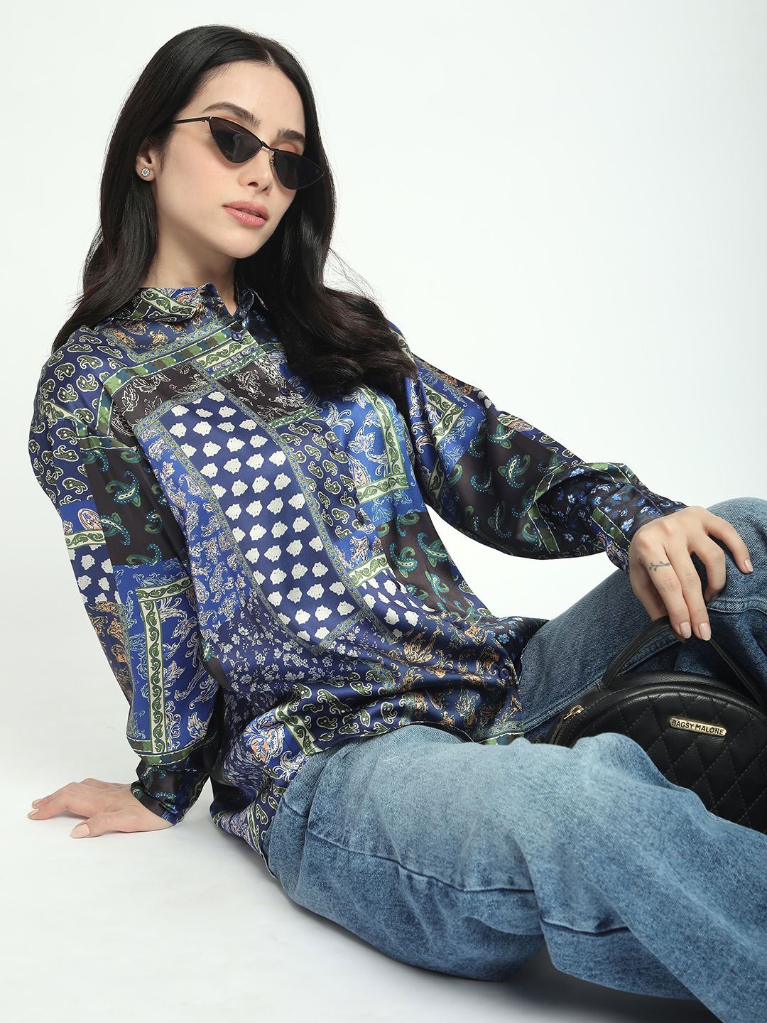 

R&B Women Opaque Printed Casual Shirt, Blue