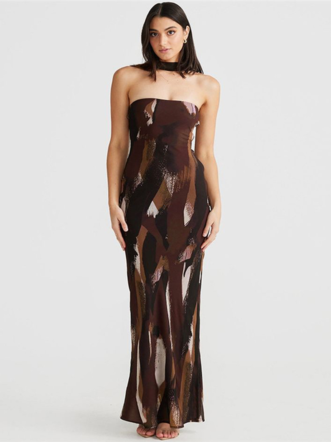

LULU & SKY Print Off-Shoulder Maxi Dress, Brown