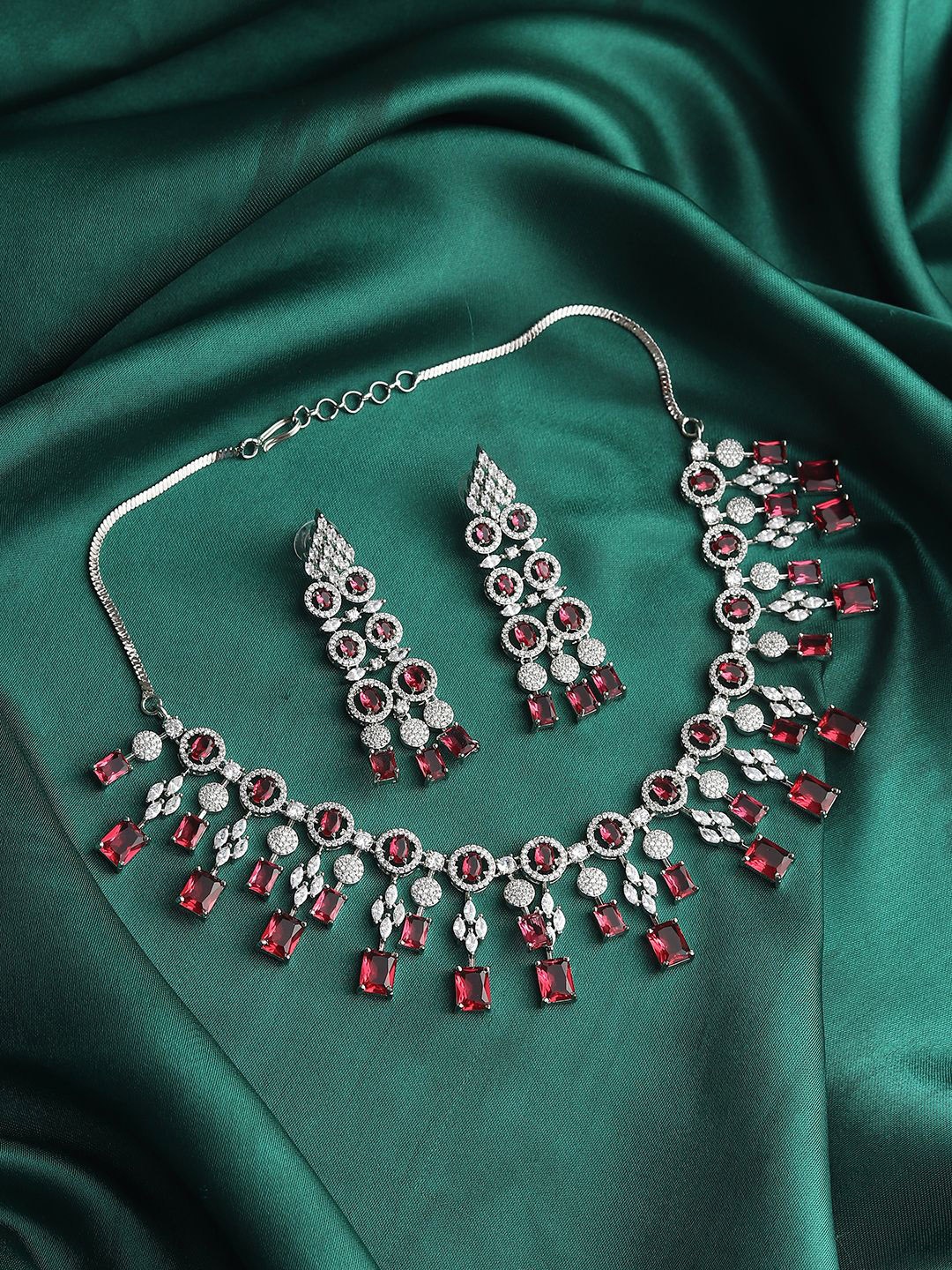 

RHOSYN Rhodium Plated Cubic Zirconia Studded Jewellery Set, Silver