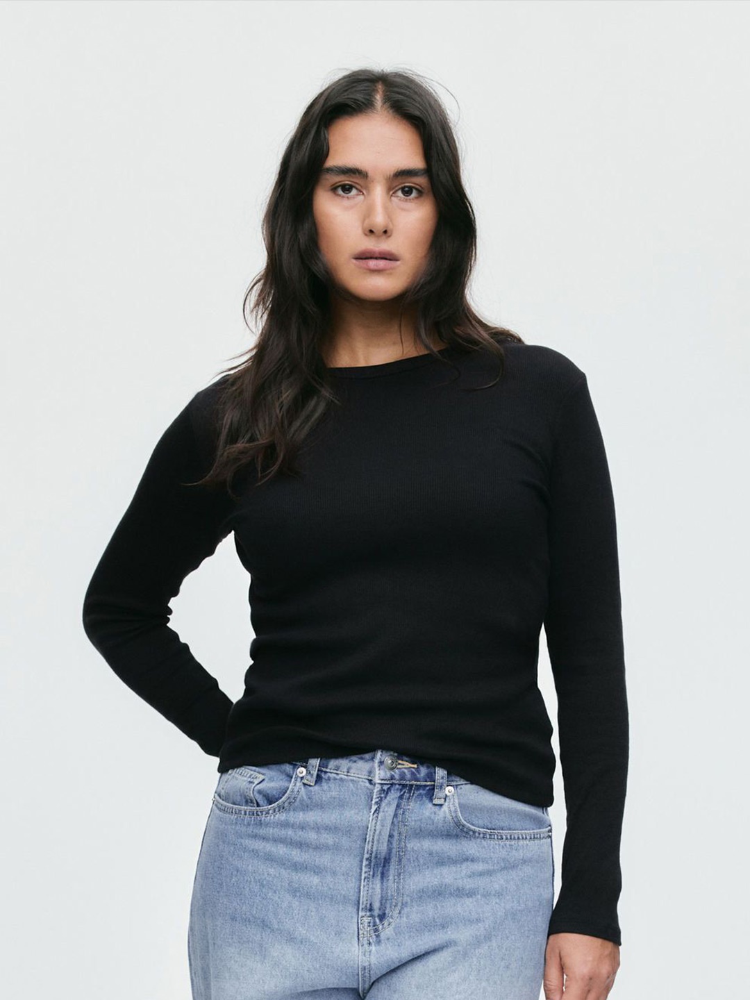 

H&M Ribbed Cotton Top, Black