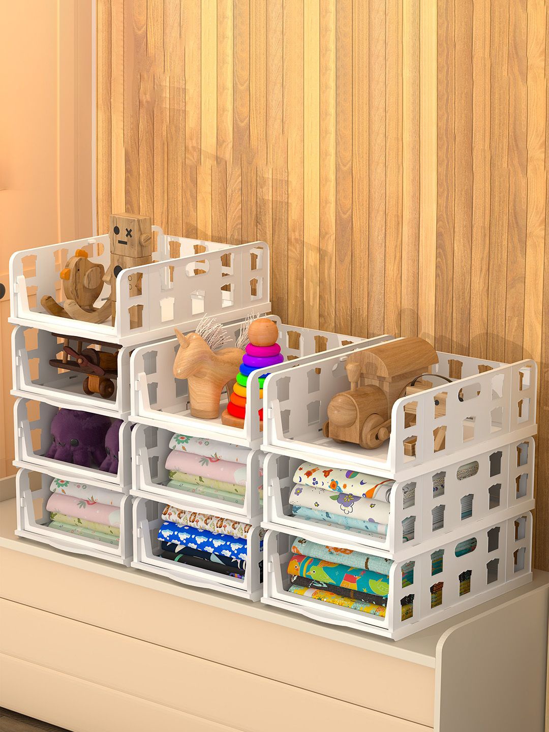 

Kuber Industries White Set of 10 Reusable Wardrobe Clothes Storage Drawer Organiser