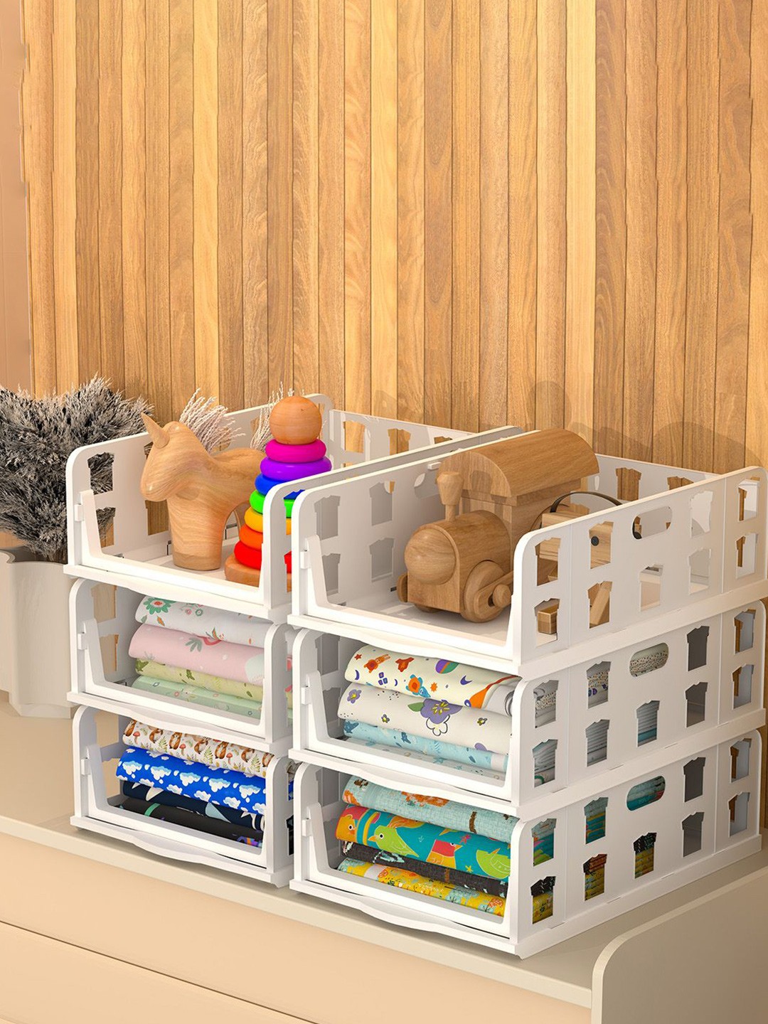

Kuber Industries White Set of 6 Reusable Wardrobe Clothes Storage Drawer Organiser