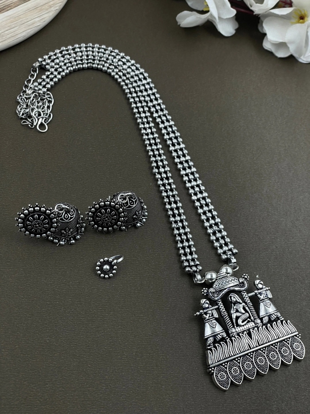 

NAMAN ARTS Silver Plated Oxidised Jewellery Set