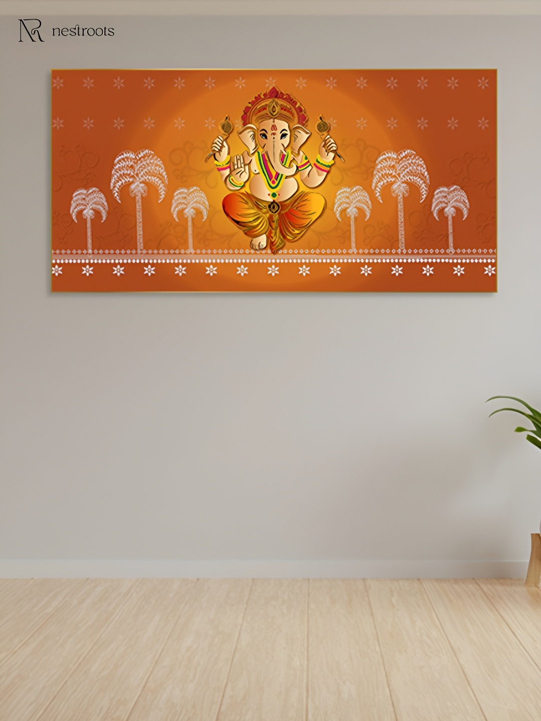 nestroots Orange & Red Lord Ganpati Canvas Painting Wall Art