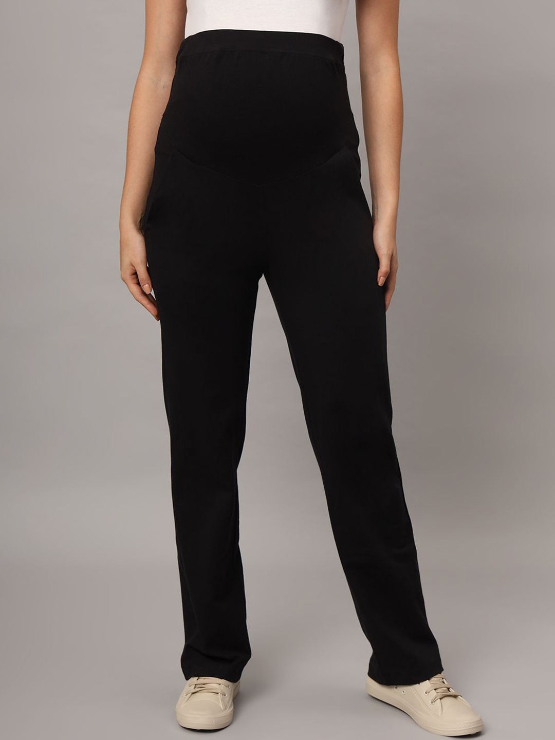 

MAMMA PRESTO Women Comfort High-Rise Maternity Trousers, Black