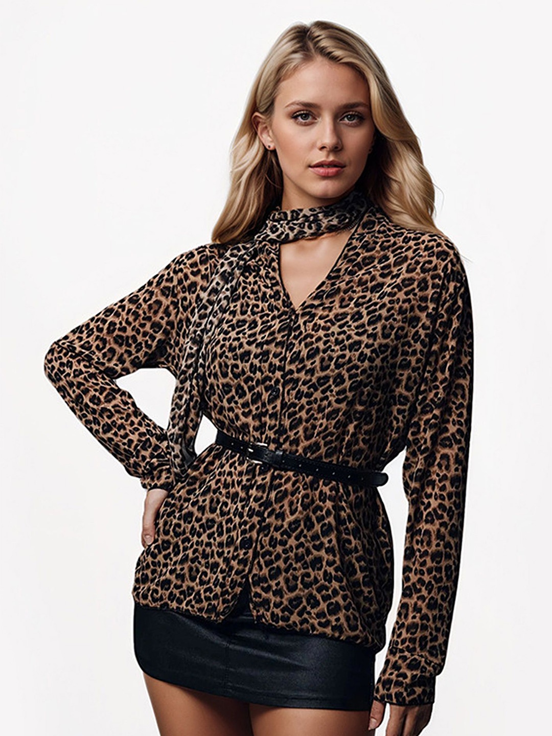

LULU & SKY Animal Print Choker Neck Wrap Top, Multi