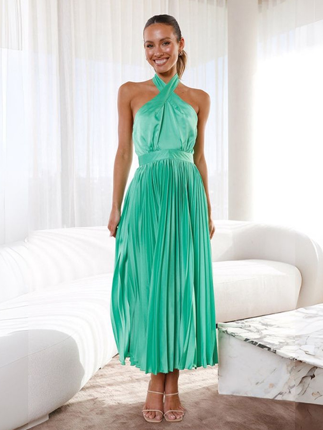 

LULU & SKY Halter Neck Fit & Flare Maxi Dress, Green