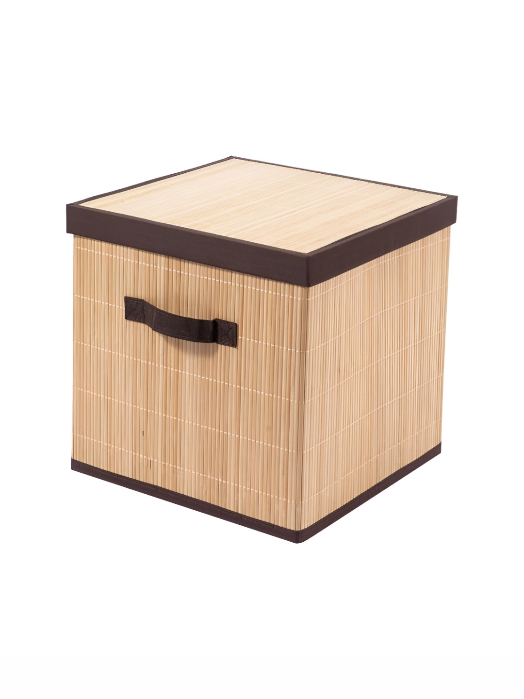 

HomeStorie Brown Striped Bamboo Storage Bin with Handle Multi-Utility Organiser