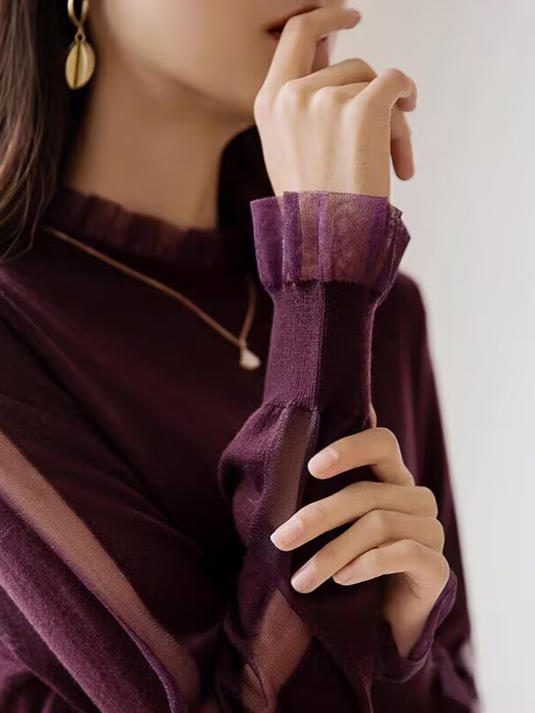 

StyleCast Women High Neck Long Sleeves Top, Purple