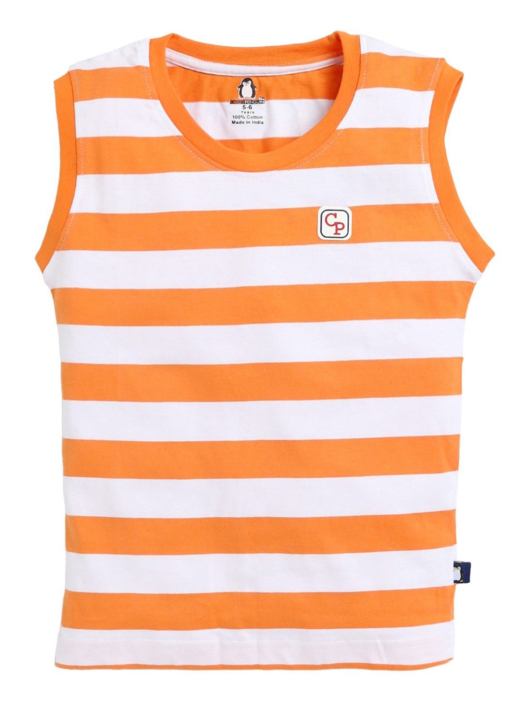 

CRAZYPENGUIN ELITE Boys Striped Round Neck Cotton T-shirt, Orange