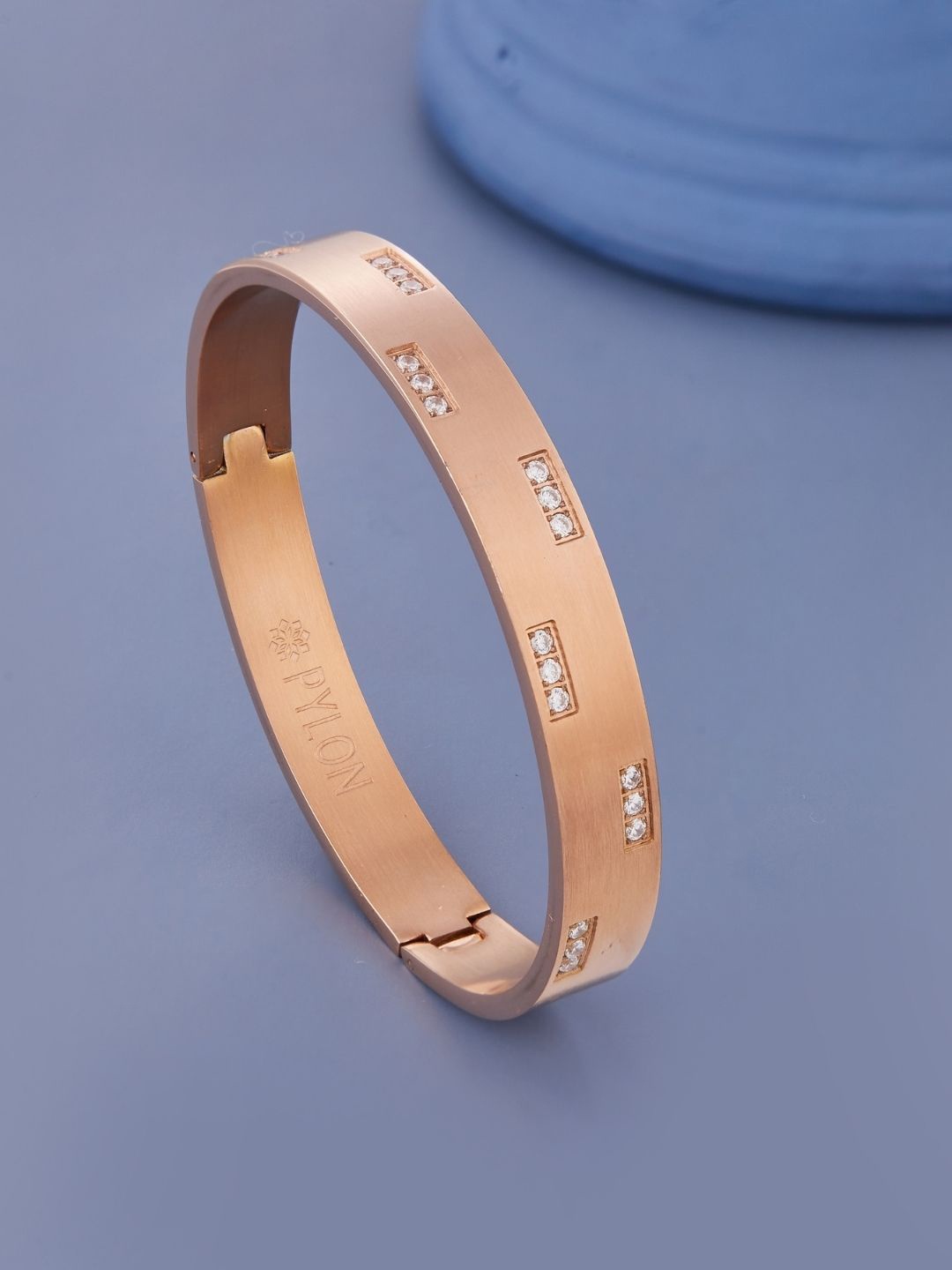 

PYLON Men American Diamond Kada Bracelet, Rose gold