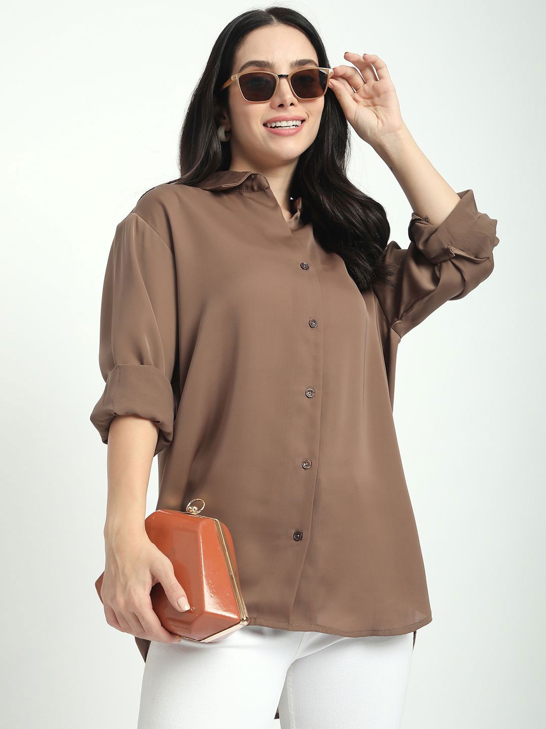 

R&B Women Opaque Casual Shirt, Brown